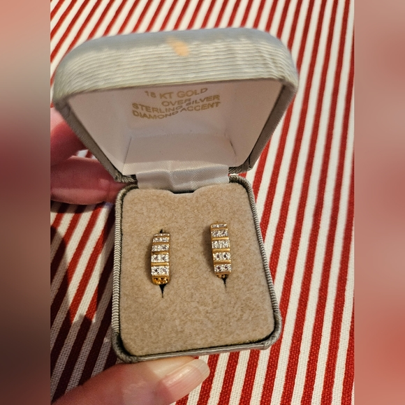 Source Unknown Jewelry - 18kt Gold over Sterling Silver with Diamond Accent Earrings. New in Box